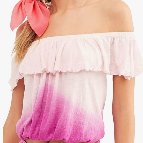 Free People Cora Lee Ombre Tie Dye Top Ruffle Trim Fuschia Pink SIze Medium Boho - Picture 2 of 10